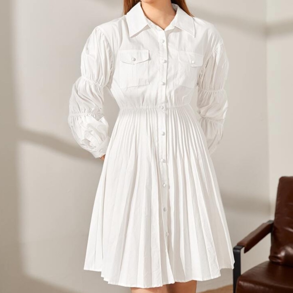 SHEIN White Long Sleeve Shirt Dress